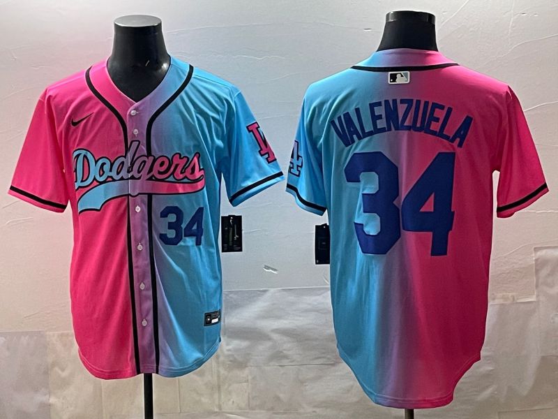 Men 2025 Los Angeles Dodgers #34 Valenzuela Blue pink Game Nike MLB Jersey style 02->los angeles dodgers->MLB Jersey